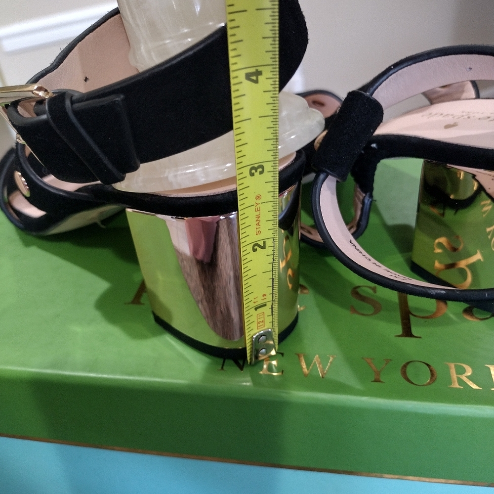 NWT Kate Spade Oakwood City Studded Suede & Gold Wedge Chunky Heel Sandal - Picture 7 of 9